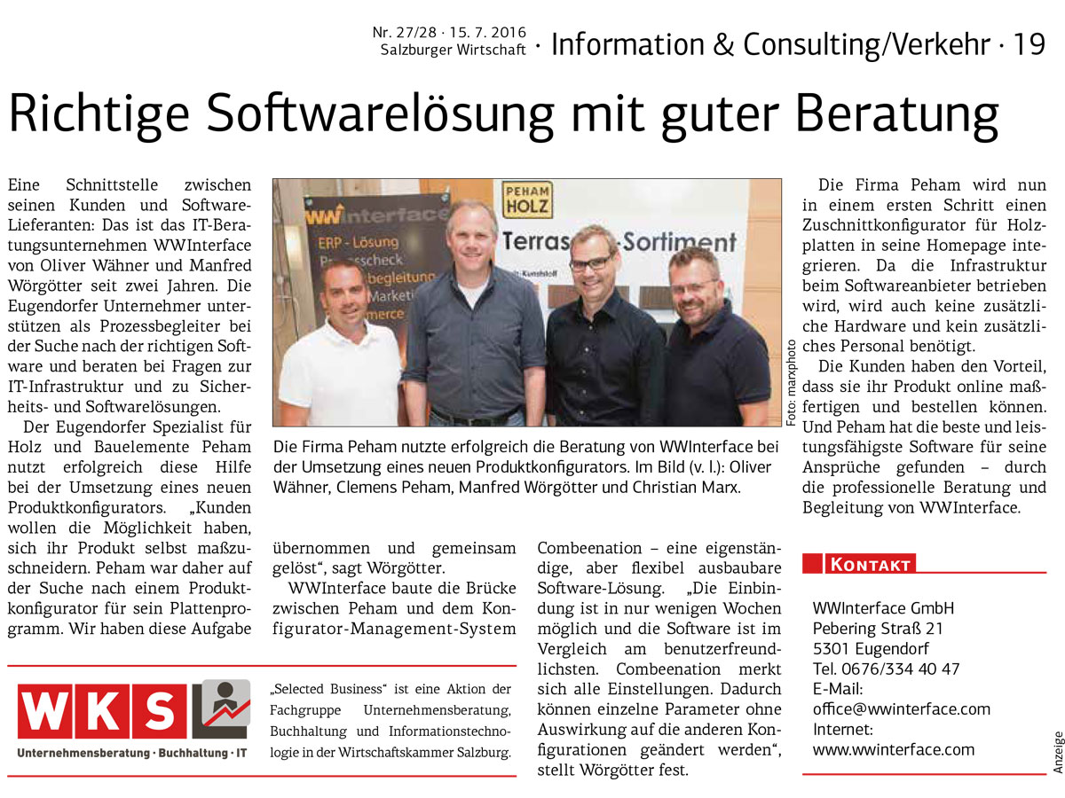 WWInterface integriert Produkt-Konfigurator