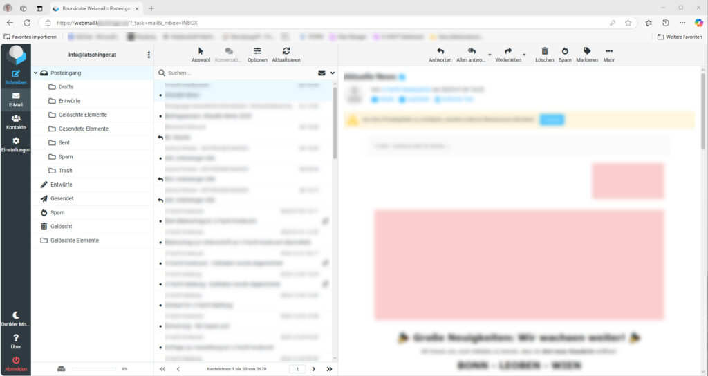 E-Mail-Postfach mit Nachrichtenübersicht