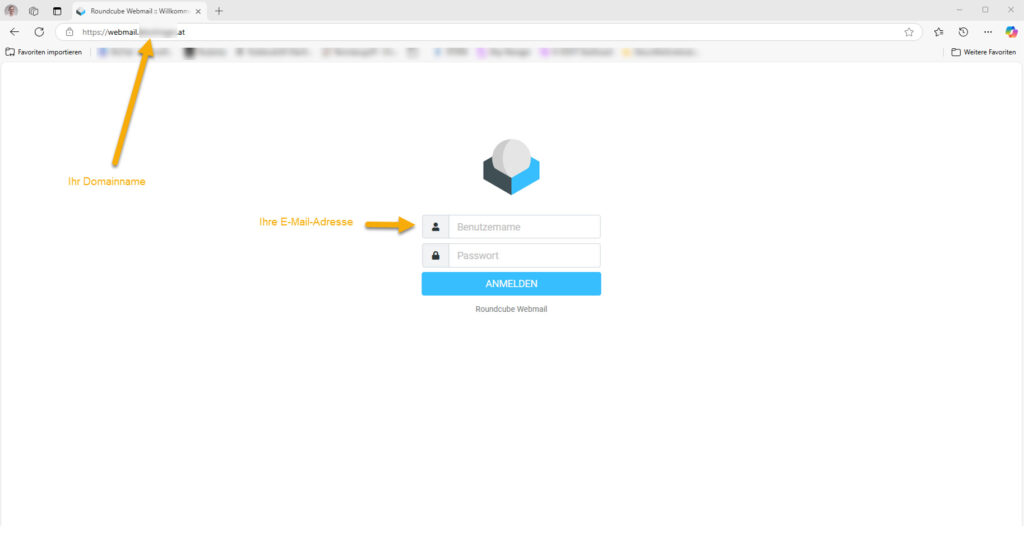 Anmeldeseite für Webmail-Zugang
