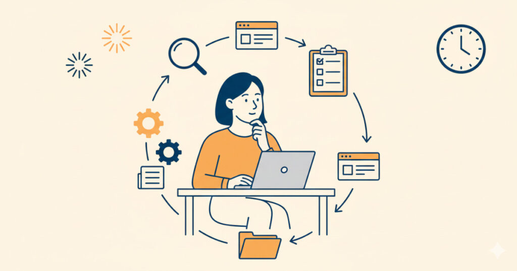 Illustration zu Automatisierung mit KI im Unternehmen – strukturierte Prozesse und digitale Workflows